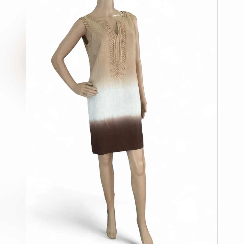 MICHAEL Michael Kors Tan Ombre Linen Embroidered Dress